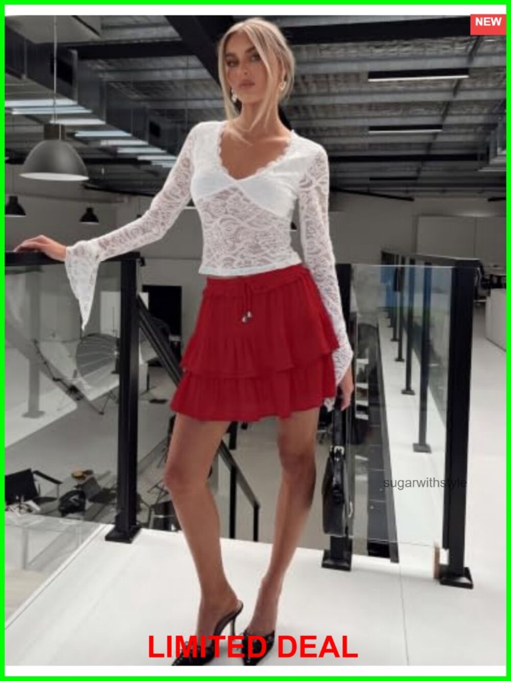 Flowy Tiered Mini Skort with Drawstring High Waist Ruffle - Picture 2 of 6